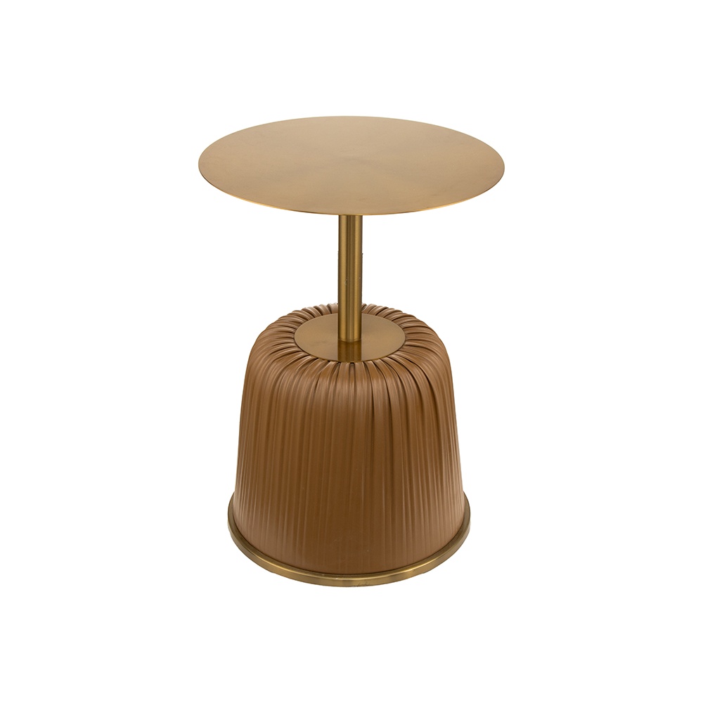 طاولة جانبية مودرن سطح معدني دائري باللون الذهبي وقاعدة - 60x38x38 سم
