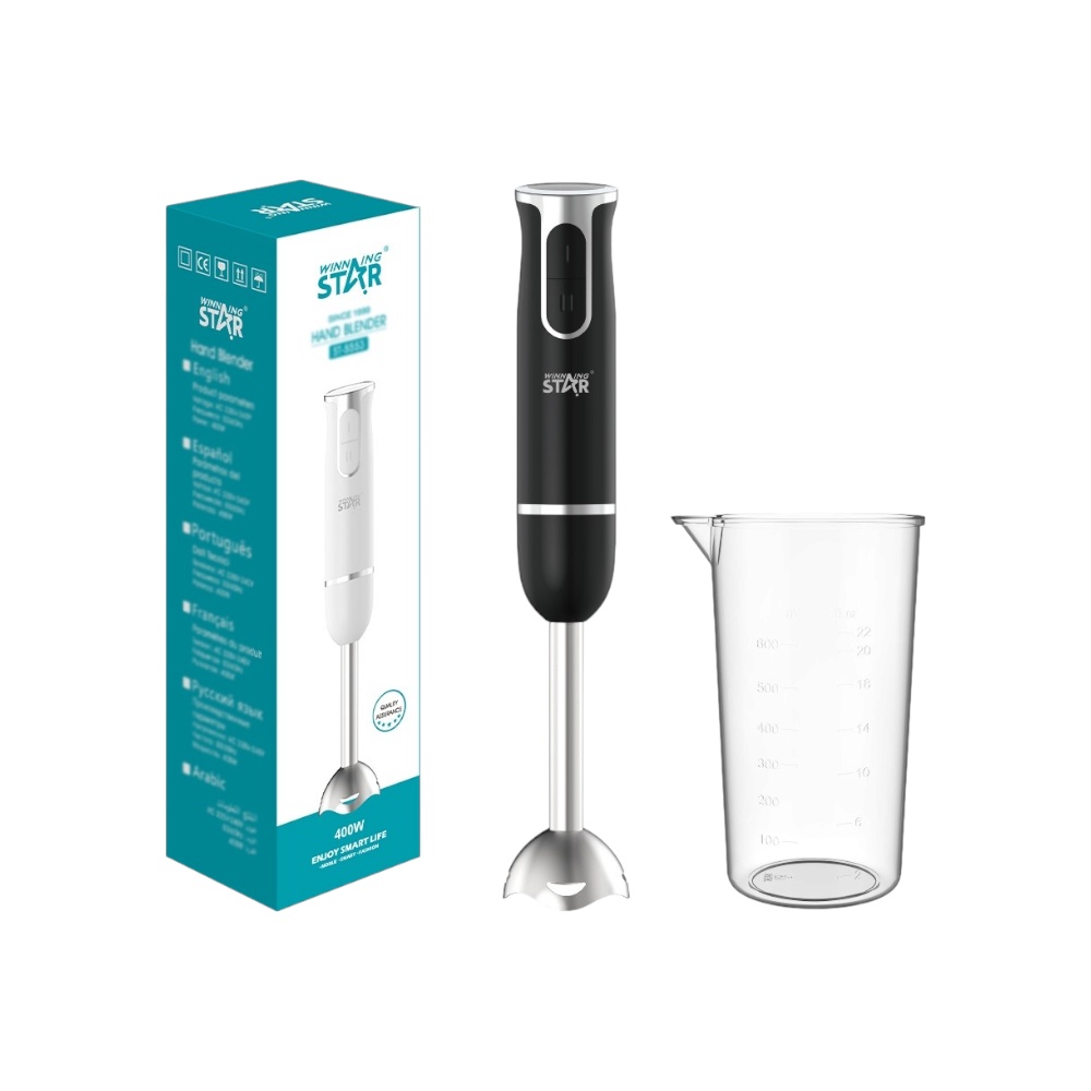 خلاط يدوي كهربائي وينينج ستار بقوة 400 واط مع طقم ملحقات 4 قطع ومحرك نحاسي موديل ST-5553 - أسود