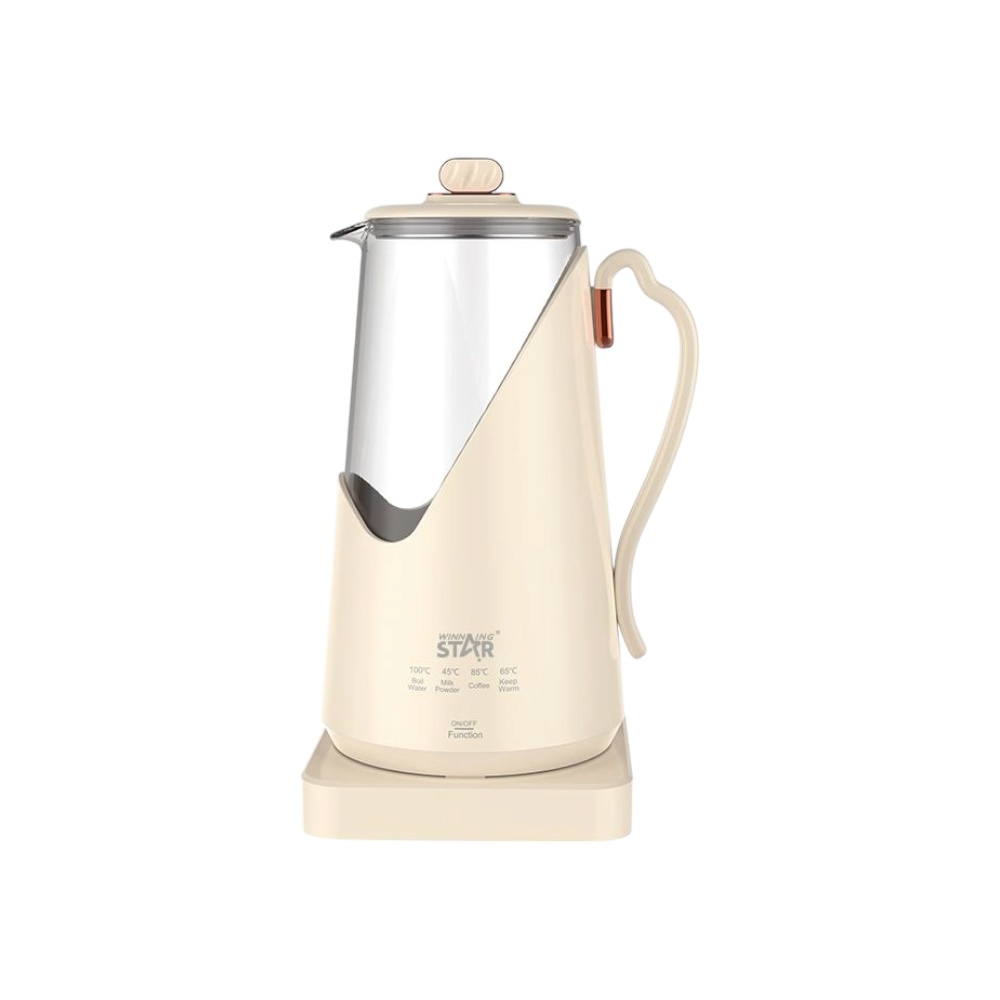 غلاية كهربائية زجاجية وينينج ستار بقوة 800 واط وسعة 1.5 لتر مع 4 أوضاع حرارة موديل ST-6032 - بيج