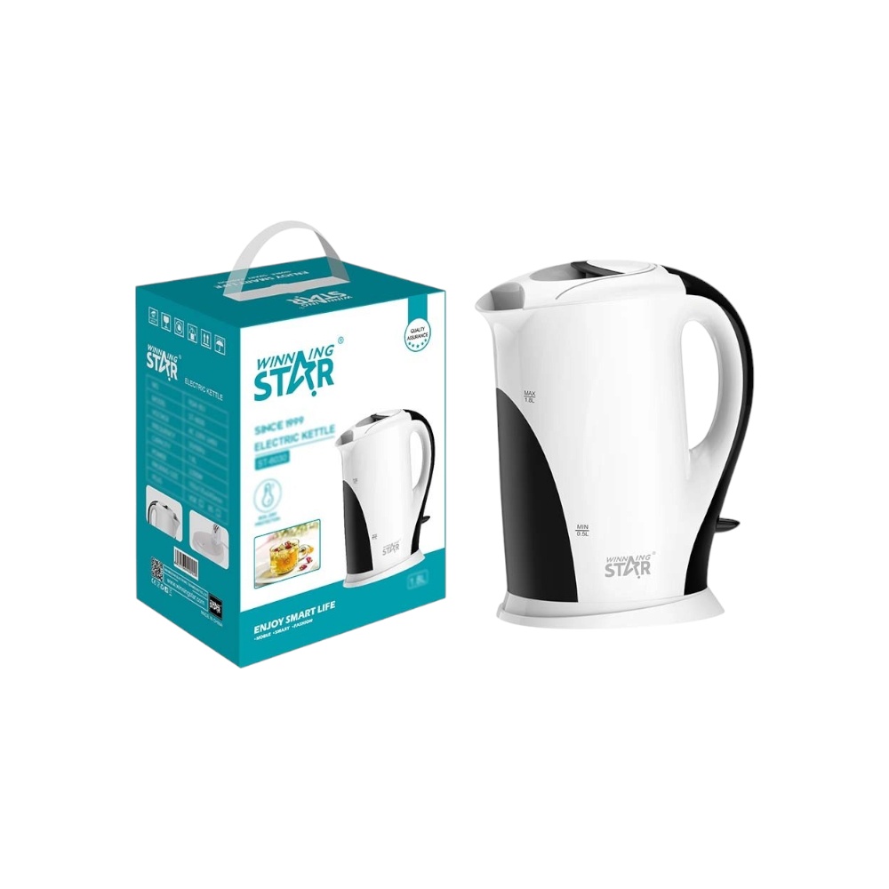 غلاية كهربائية وينينج ستار بقوة 2200 واط وسعة 1.8 لتر بهيكل ستانلس ستيل موديل ST-6030 - متعددة الألوان