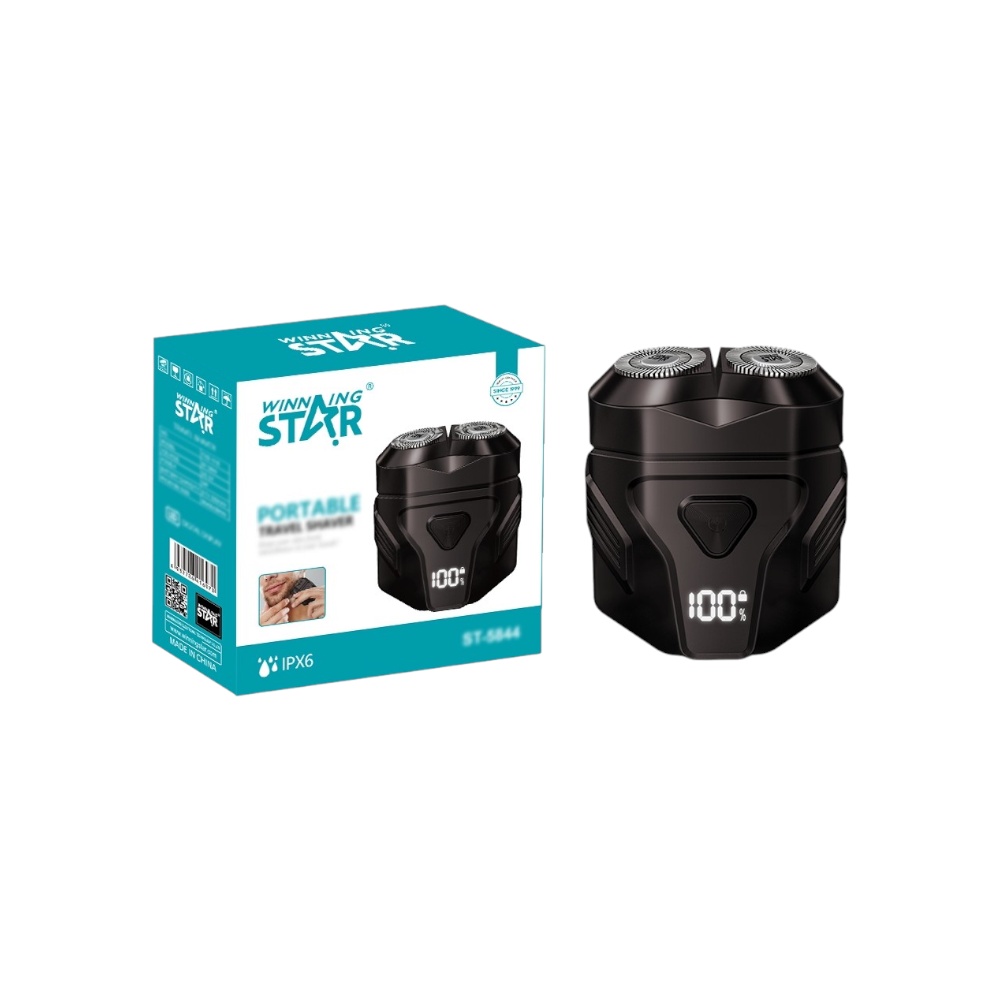 ماكينة حلاقة رجالية دوارة وينينج ستار 3 رؤوس قابلة للشحن ومقاومة للماء موديل ST-5844 - أسود