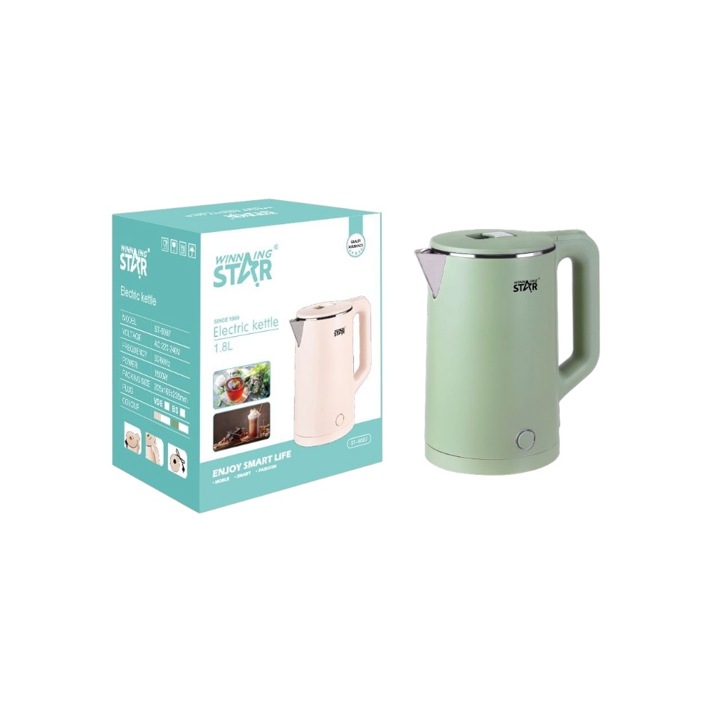 غلاية كهربائية وينينج ستار سعة 1.8 لتر وقوة 1500 واط بتصميم عصري موديل ST-6007 - أخضر فاتح