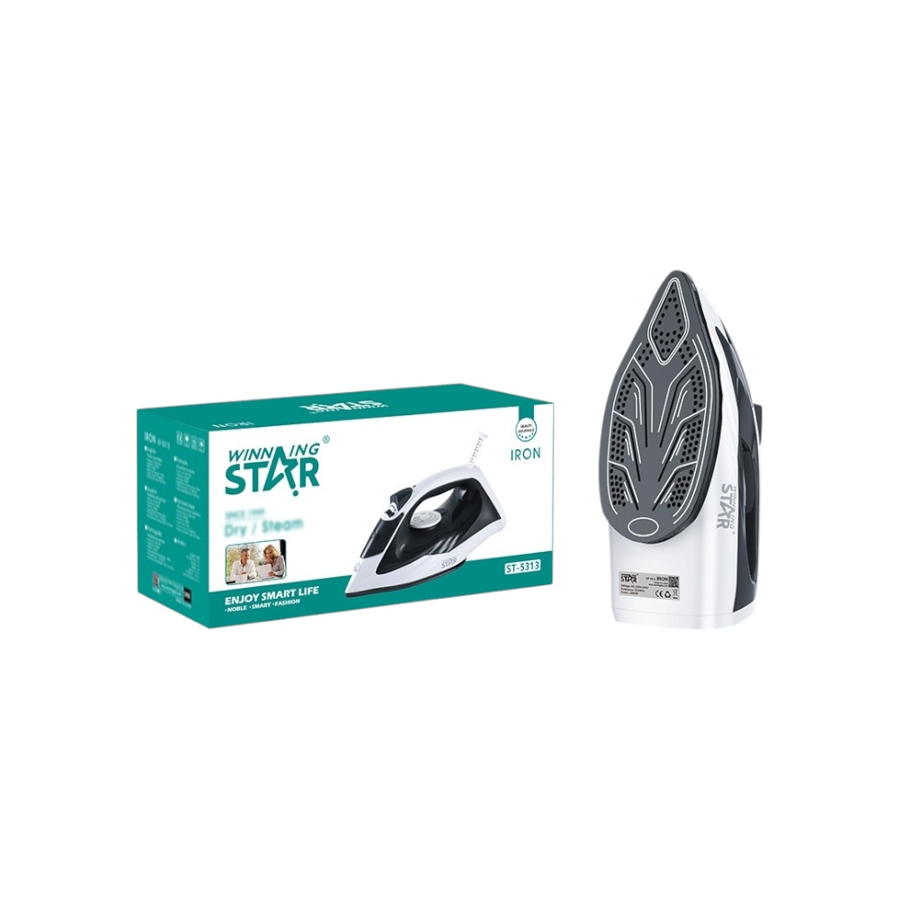 مكواة بخار كهربائية احترافية وينينج ستار بقوة 2000 واط مع قاعدة سيراميك موديل ST-5313 - متعددة الألوان