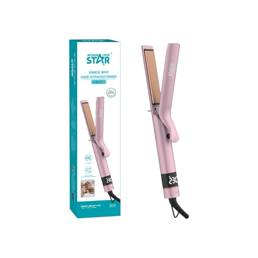 مكواة شعر احترافية 2 في 1 وينينج ستار لتمليس وتمويج الشعر بشاشة LED قوة 34 وات موديل ST-5768 - وردي