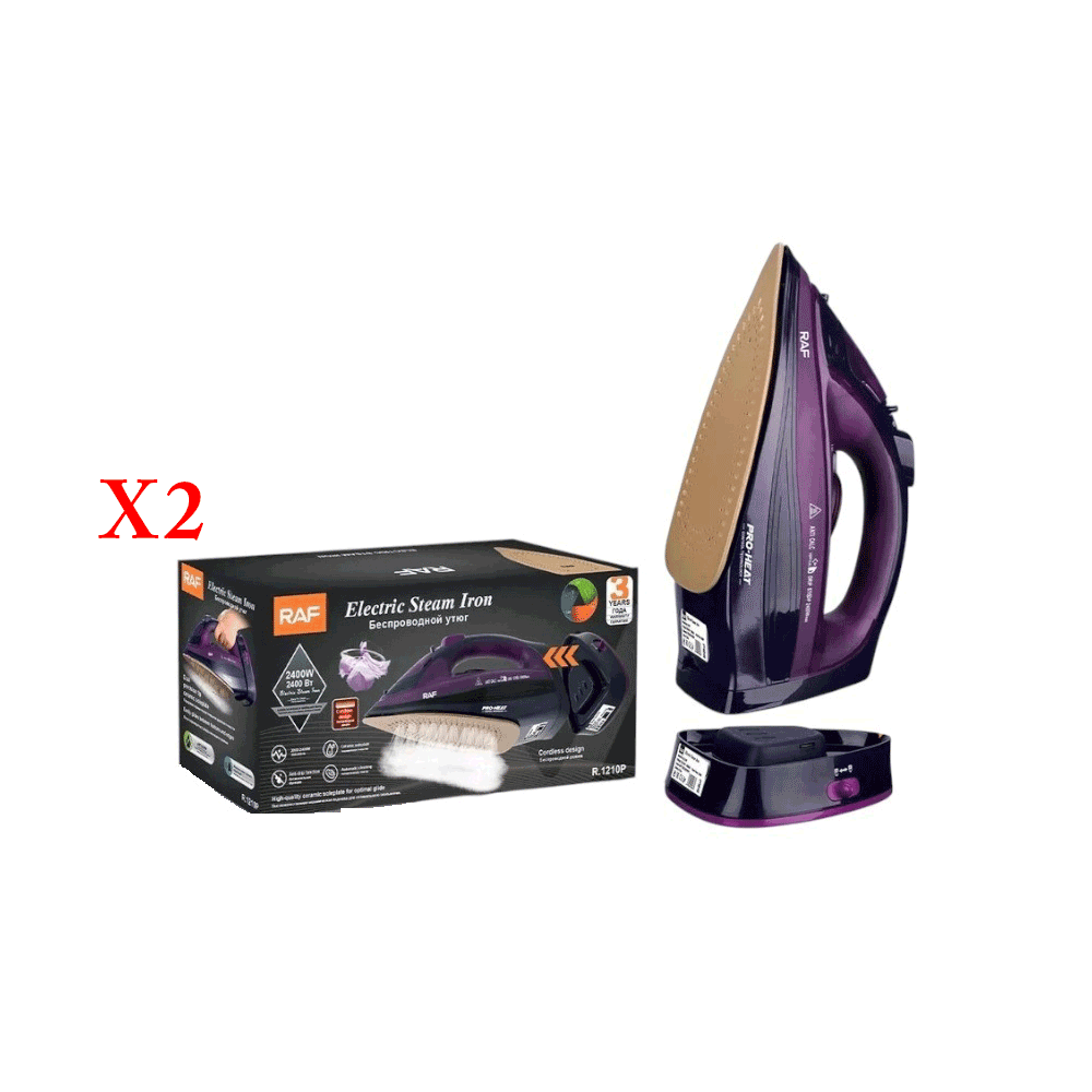 باكج مكواة بخار لاسلكية راف قوة 2400 وات بقاعدة سيراميك موديل R.1210P - قطعتين