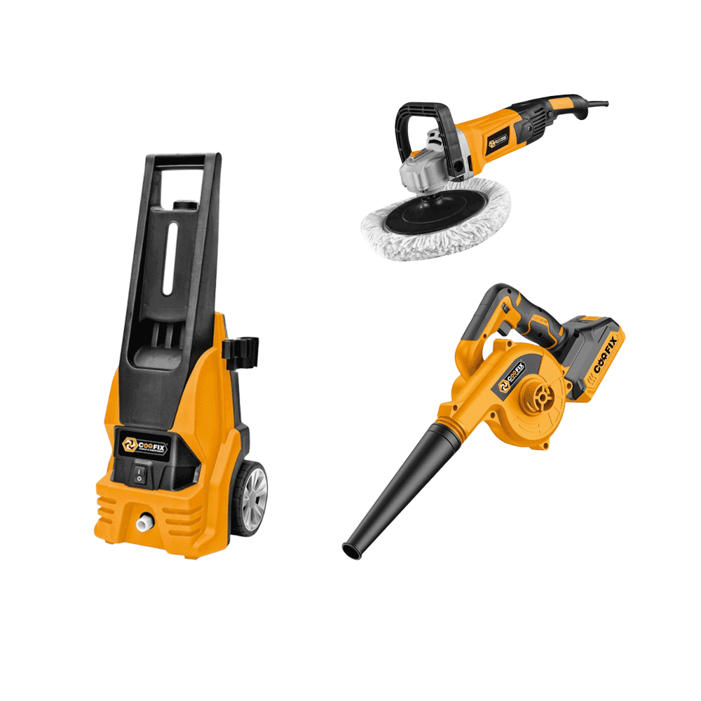 باكج منفاخ لاسلكي كوفيكس جهد 20 فولت موديل CB001 + غسالة سيارات قوة 1850 وات موديل CF-CW003 + آلة تلميع موديل CF-EP004