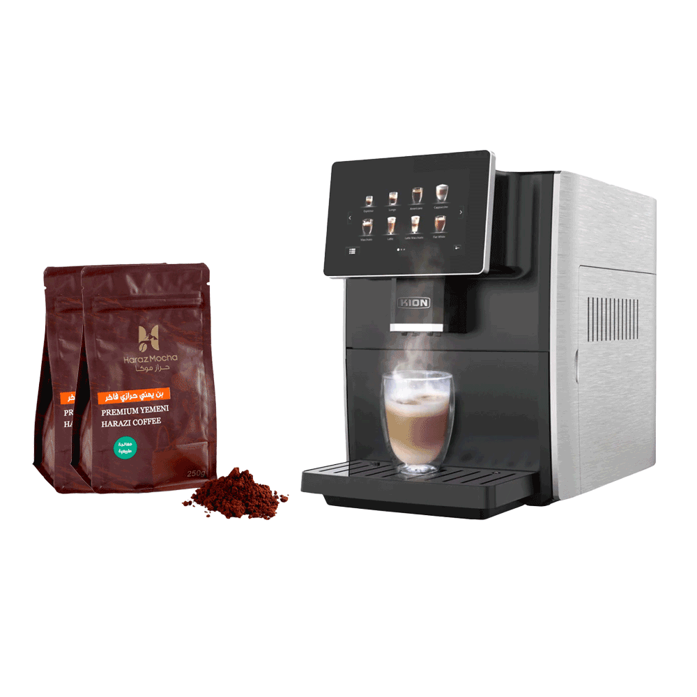 ماكينة تحضير القهوة كيون 6*1 قوة 1350 وات سعة 1.8 لتر موديل KHD/500 أسود + 2 عبوات بن يمني حرازي فاخر  حراز موكا 250 جم مجاناً 
