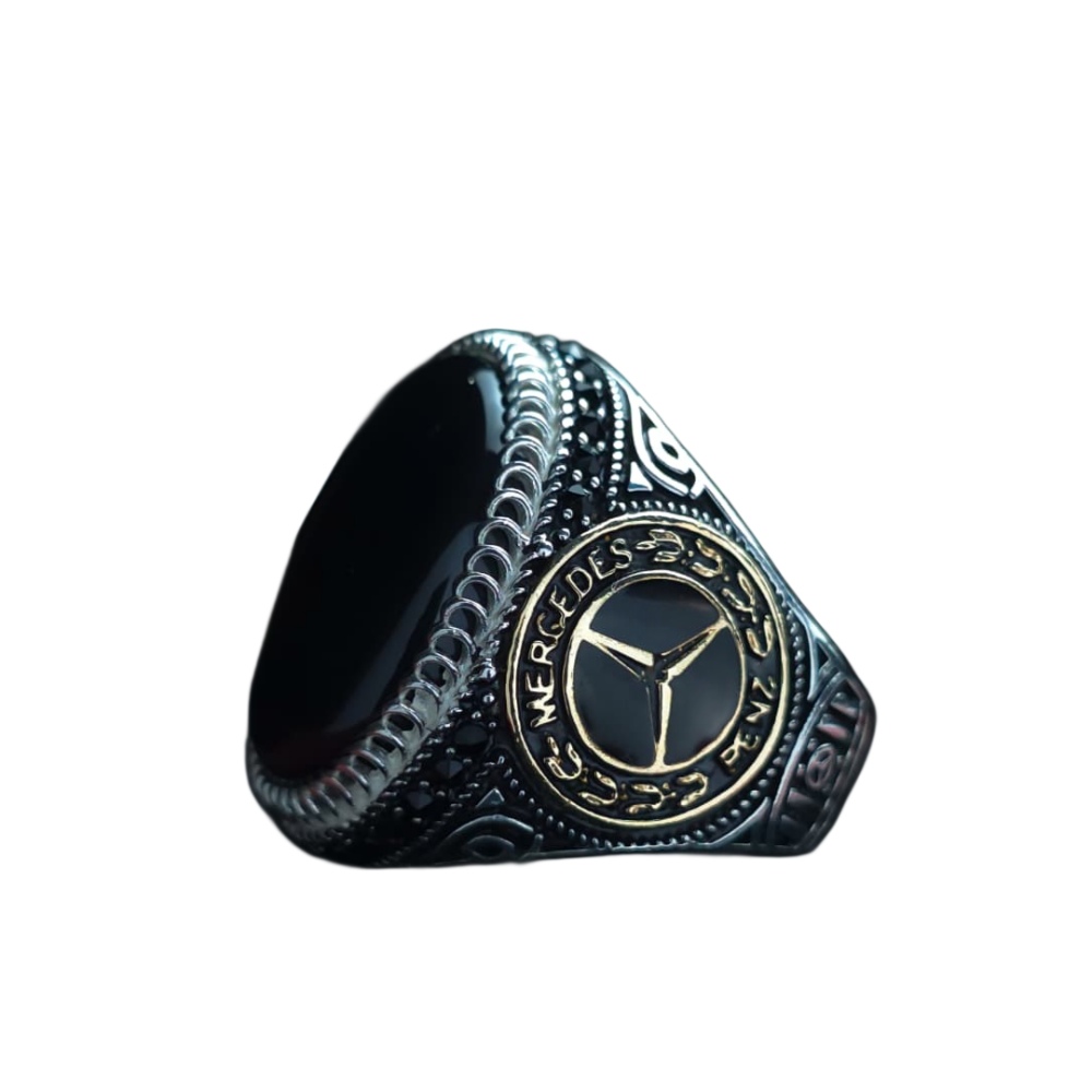 خاتم فضه عيار 925 مع حجر عقيق اسود