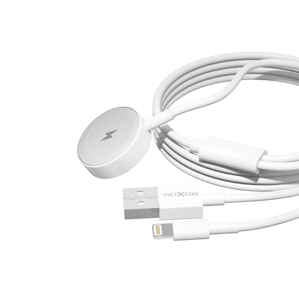 موكسوم شاحن 2*1 لاسلكي ووصلة آيفون بطول 1 متر وقوة 2.5 وات موديل CB153 WL - أبيض