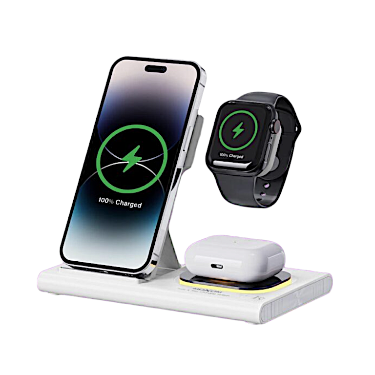 موكسوم شاحن لاسلكي 3*1 بقوة 22 وات مع دعم الشحن السريع على المنافذ كلها موديل ST11 - أسود