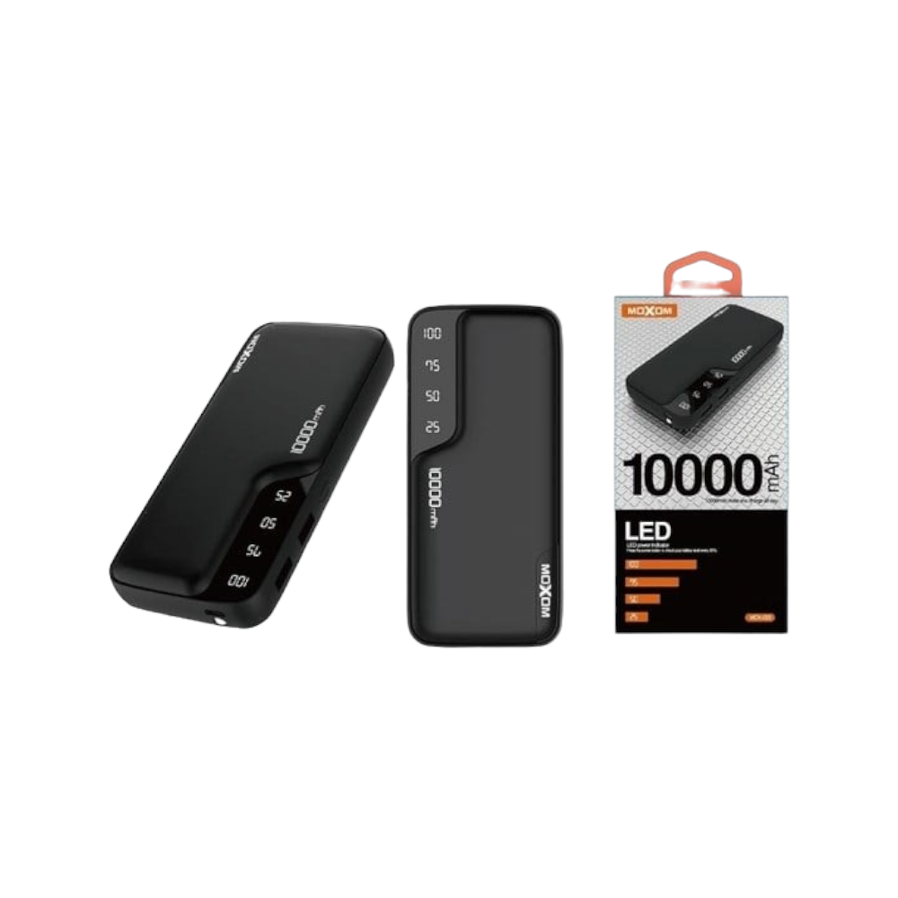 موكسوم باور بانك محمول يدعم خاصية الشحن السريع بسعة 10000 مللي أمبير موديل MCK-022 - أسود