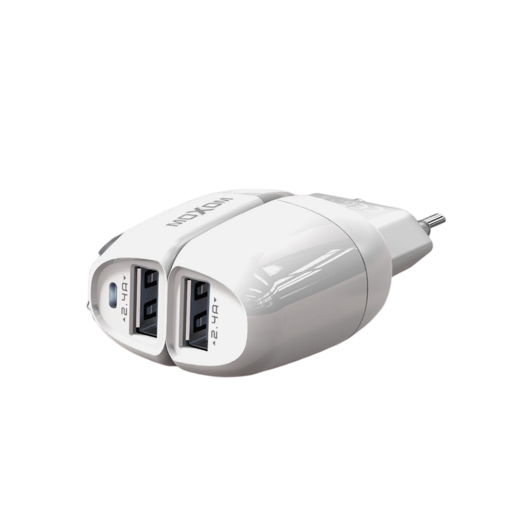 موكسوم رأس شاحن كهرباء بمنفذين مع وصلة شحن ميكرو موديل MX-HC48 - أبيض