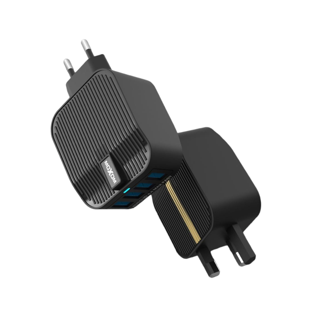 موكسوم رأس شاحن كهرباء ب 4 منافذ مع وصلة شحن تايب سي موديل MX-HC06 - أسود