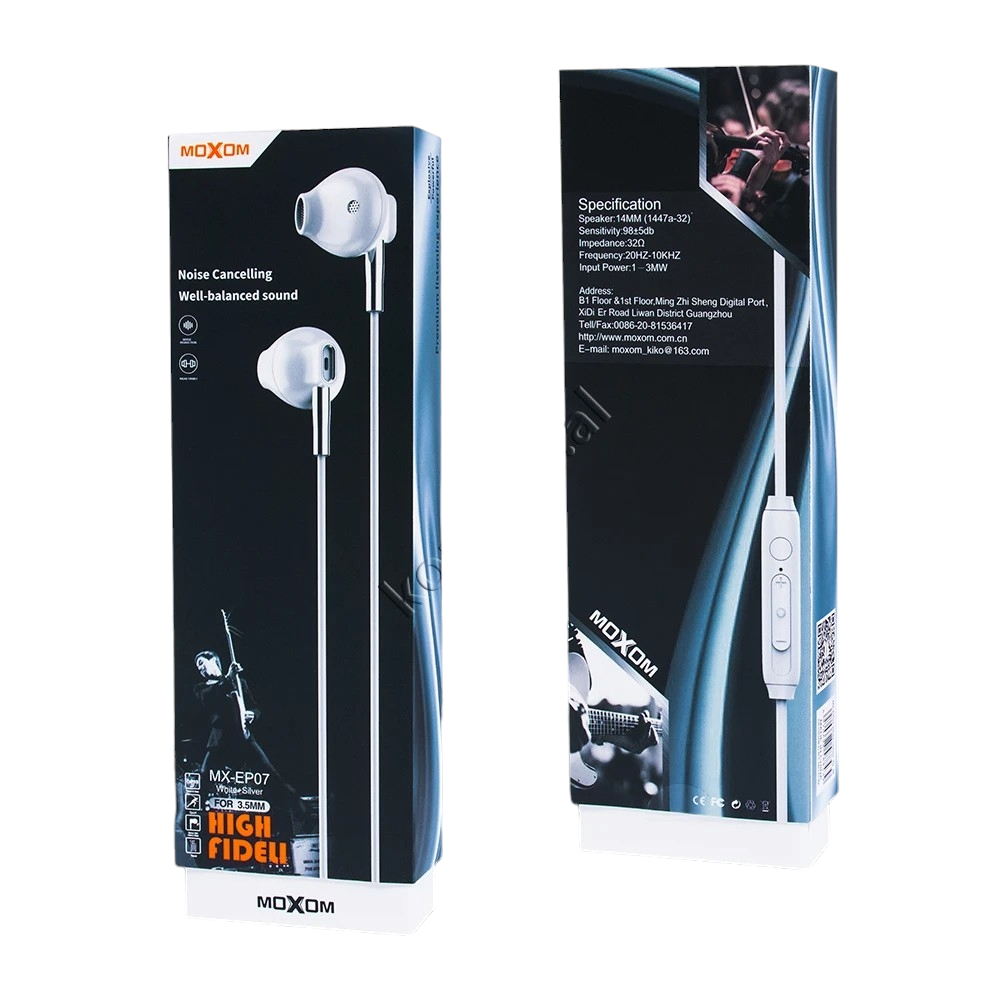موكسوم سماعة اذن موديل MX-EP07 ستيريوبتقنية الغاء الضوضاء والتوازن الصوتي - أبيض