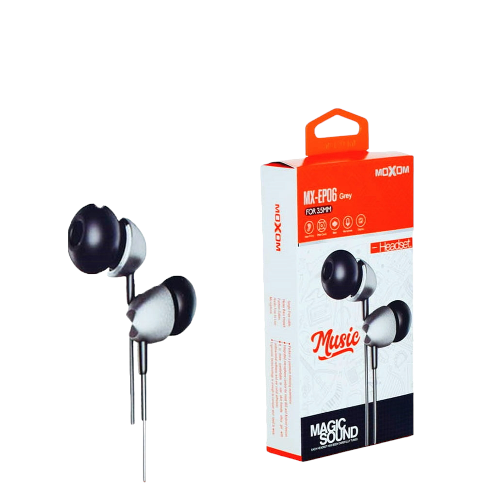 موكسوم سماعة اذن ستيريو بميكروفون مع ازرار تحكم بالصوت والمكالمات والموسيقى موديل MX-EP06 - فضي