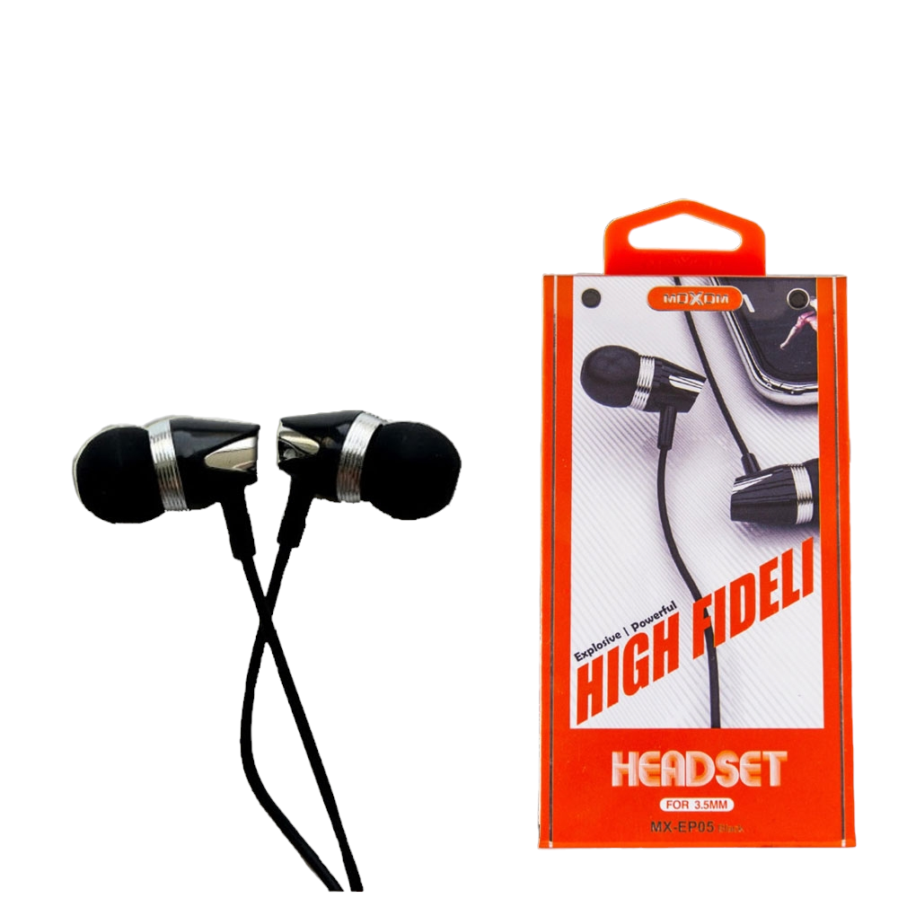 موكسوم سماعة اذن ستيريو بميكروفون مع ازرار تحكم بالصوت والمكالمات موديل MX-EP05 - اسود