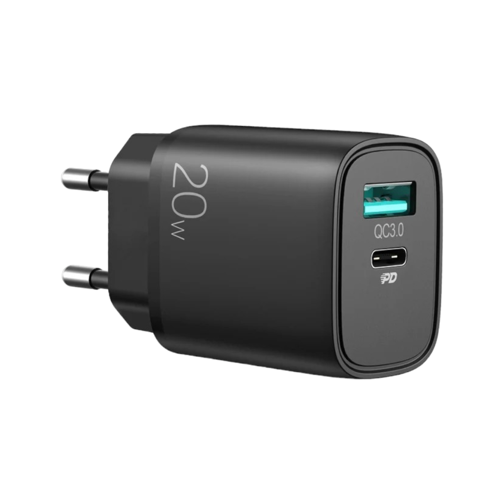 رأس شاحن حائط سريع ثنائي المنافذ 20 وات موديل L-QP205 - أسود