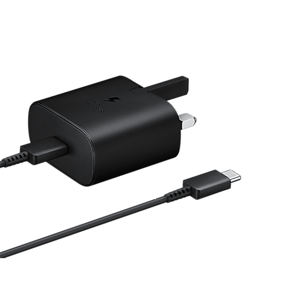 سامسونج راس شاحن حائط شحن سريع 25 وات تايب سي مع وصلة يو اس بي - أسود