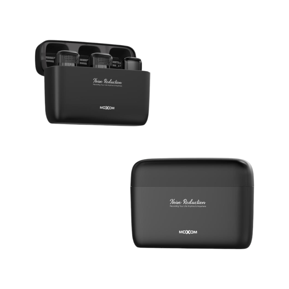 موكسوم مايك لاسلكي مزدوج بتقنية الغاء الضجيج ومنفذ آيفون موديل AX65 - أسود