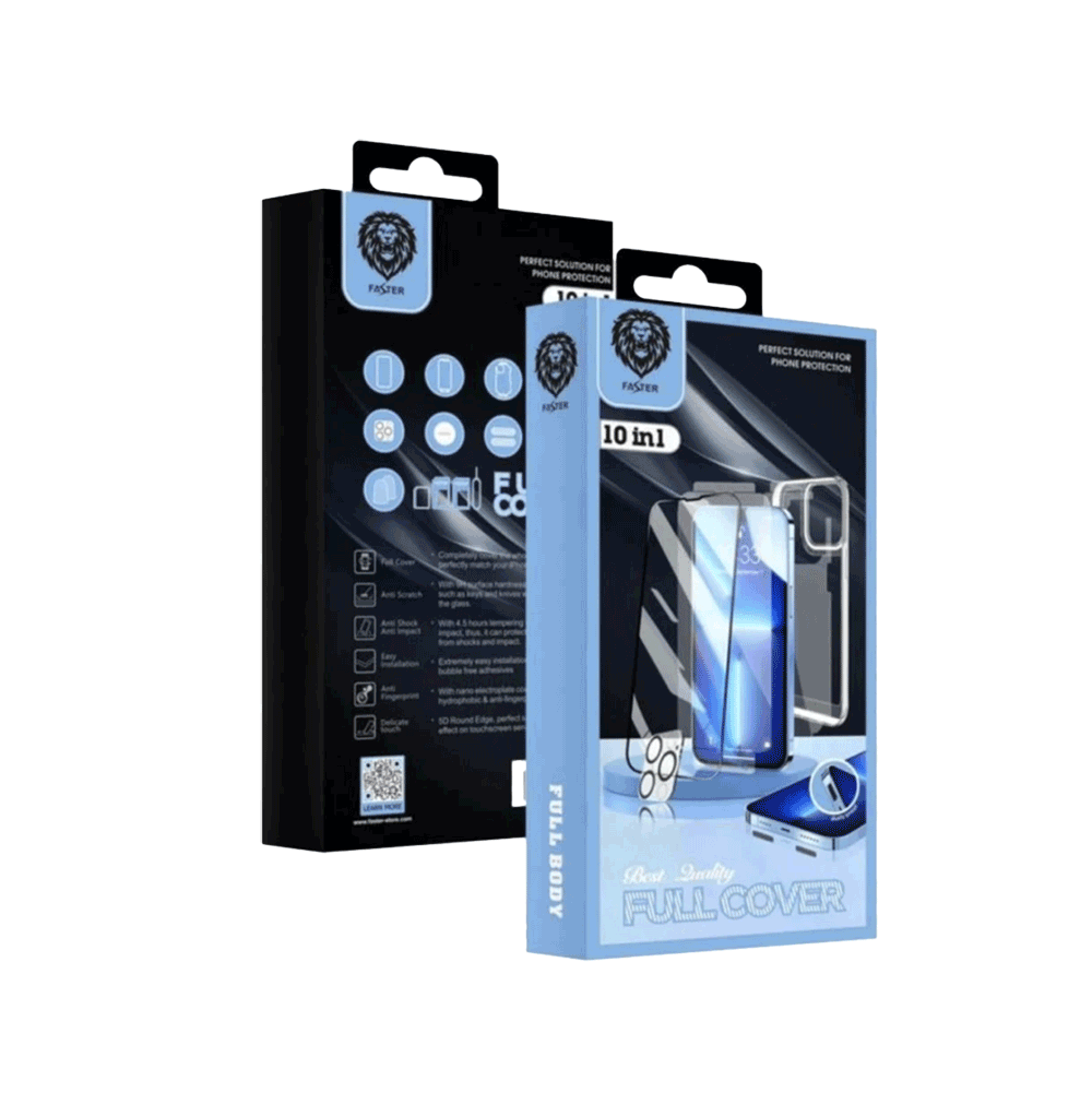 باكج حماية جوال متكاملة فاستر ضد الكسر لجوال آيفون 14 برو ماكس - 10 قطع