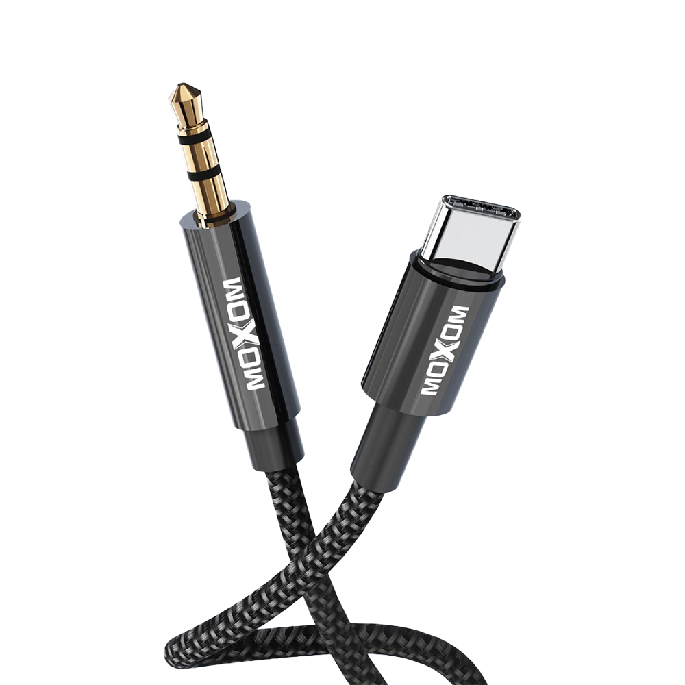 موكسوم وصلة صوت أوكس إلى تايب سي قماش نايلون طول 1 متر موديل MX-AX40 - أسود