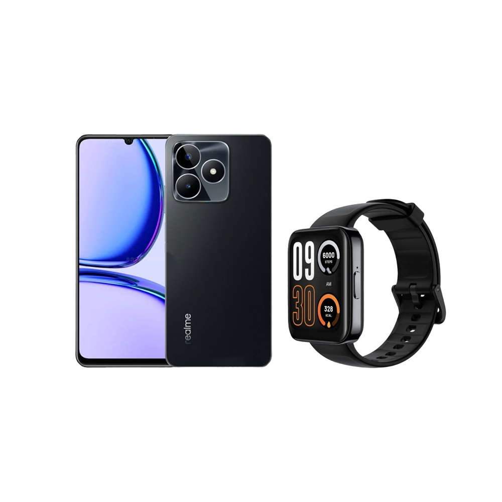 ريلمي C53 جوال محمول بشريحتين GSM و CDMA و ذاكرة داخلية 256 جيجا رام 8 جيجا +واتش 3 برو ساعة ذكية وكالة -أسود