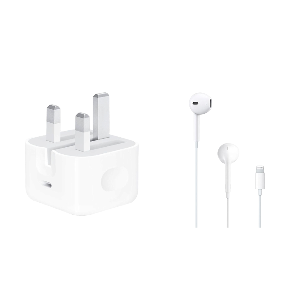 آبل راس شاحن جداري تايب سي بقوة 20 وات وكالة + سماعات أذن سلكية ايربودز لايتنينج - أبيض