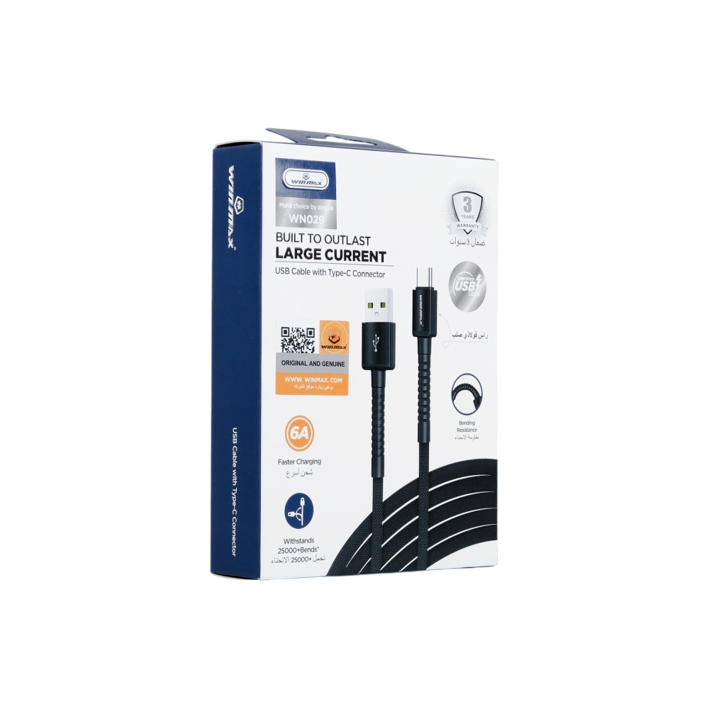 ونماكس وصلة شحن تايب سي سريعة طول 1 متر قوة 6 أمبير موديل WN029 - أسود