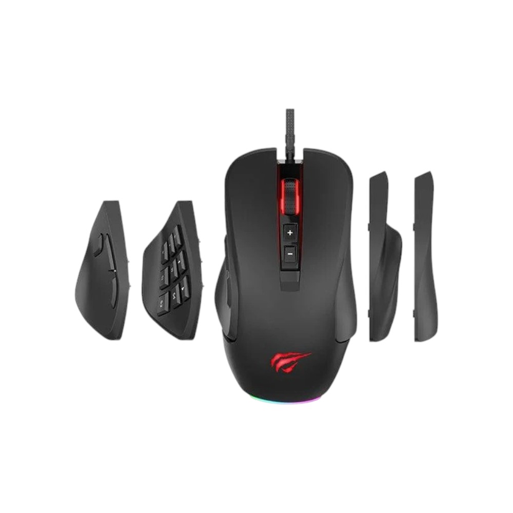 هافيت ماوس ألعاب جيم نوت بإضاءة RGB قابلة للبرمجة موديل MS900 - أسود