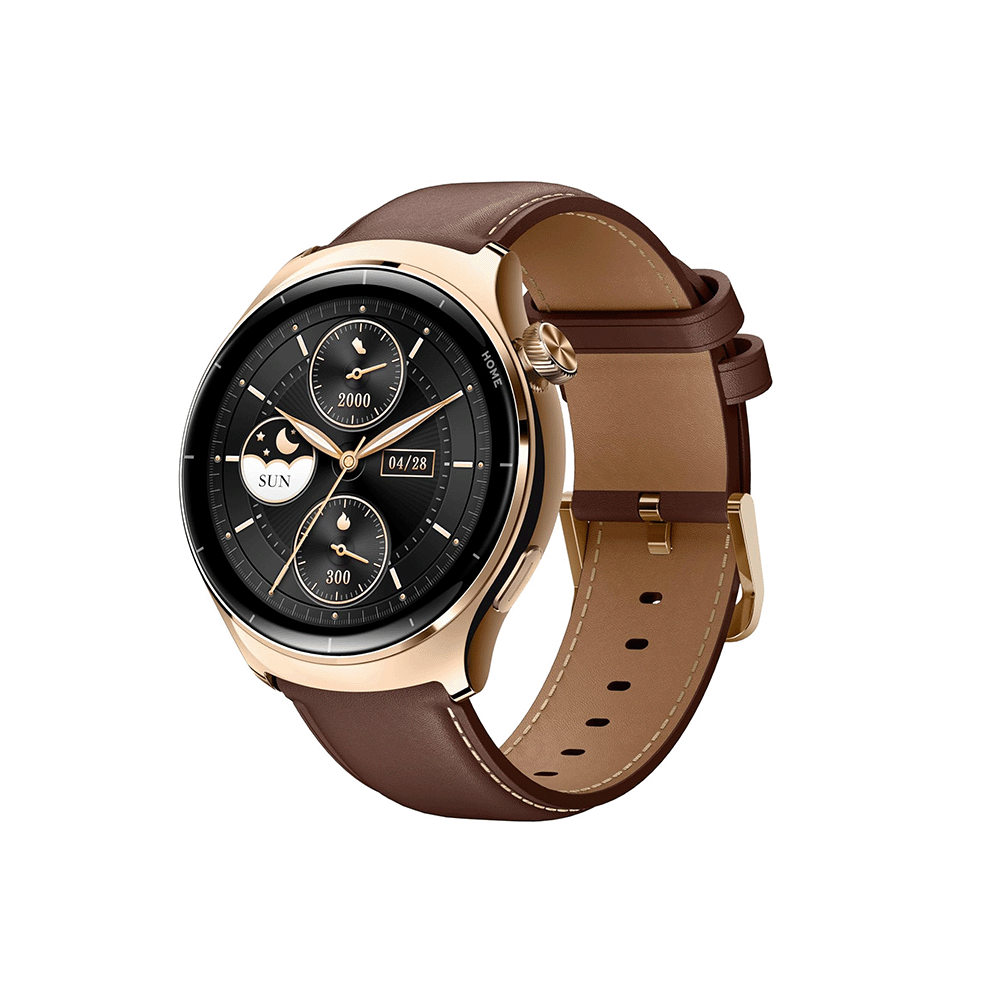 مايبرو ساعة ذكية لايت 3 برو بحزام جلد للتحكم بالمكالمات والهاتف وتتبع اللياقة البدنية - بني