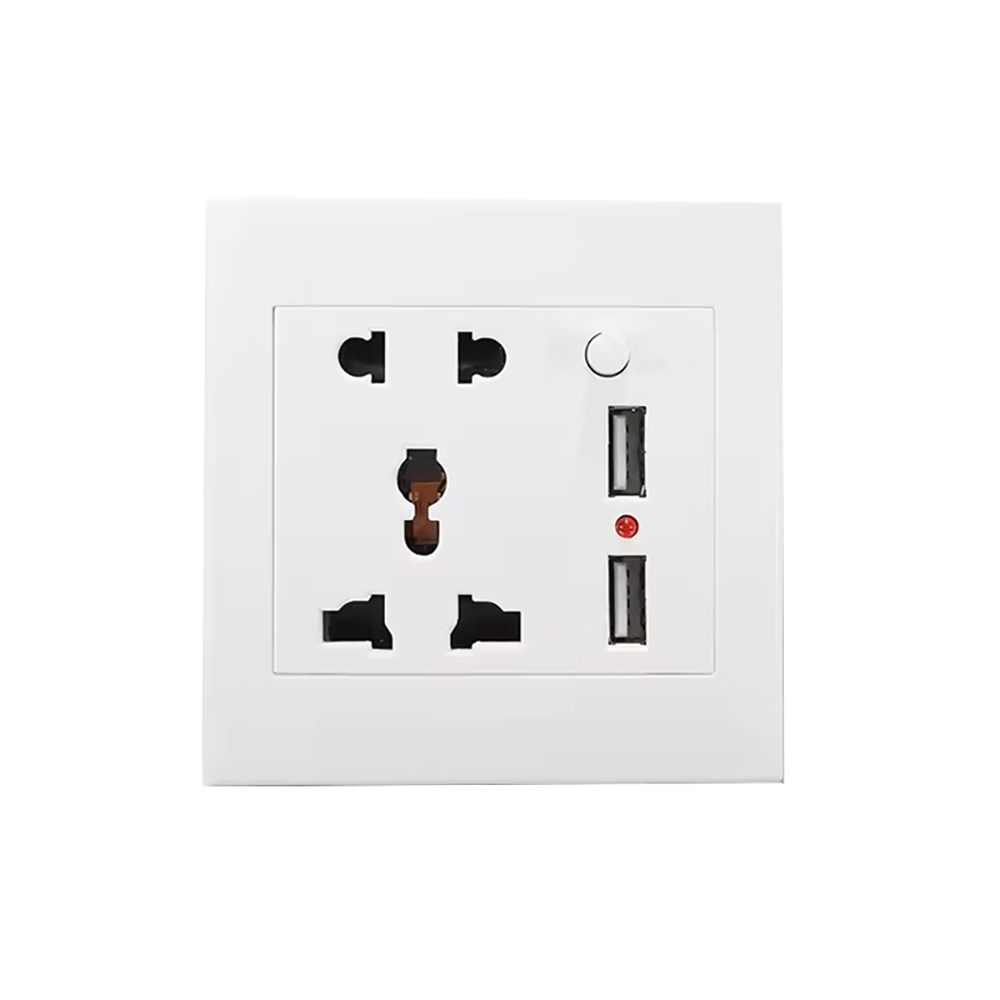 مقبس حائط كهربائي بنظامين إدخال و مدخلين شحن يو إس بي قوة 12 فولت موديل DC12V - أبيض