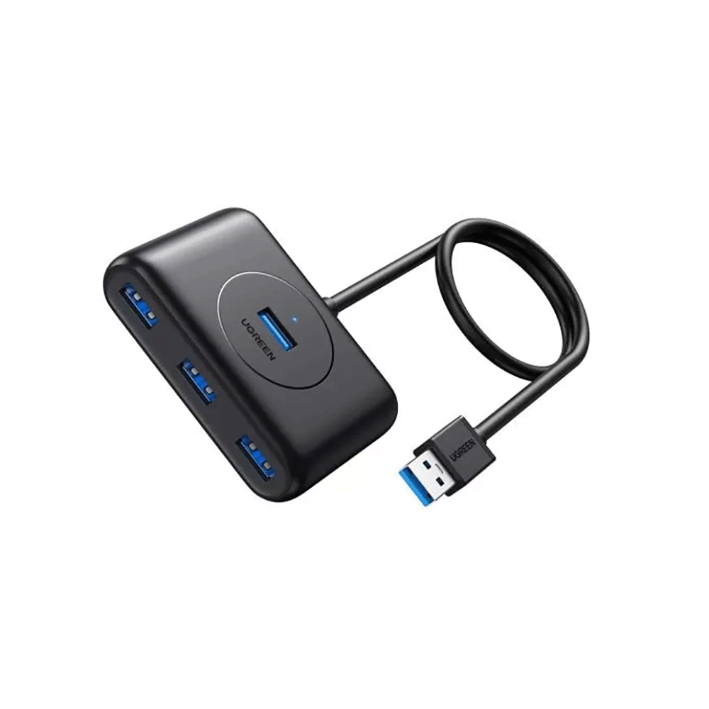 يوجرين موزع يو اس بي 3.0 بـ 4 منافذ مع كابل 1 متر ومنفذ طاقة تايب سي ومؤشر LED موديل 20291 - أسود