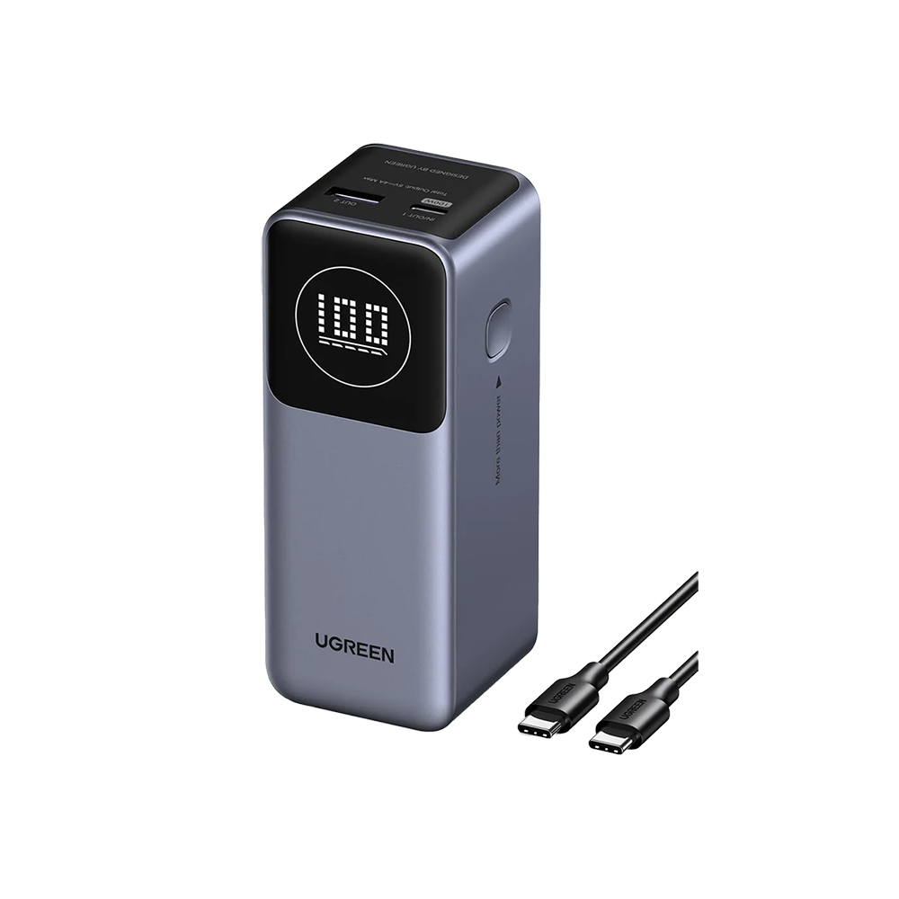 يوجرين باور بانك بسعة 12000 امبير قوة 100 وات مع شاشة رقمية ذكية موديل PB724 - رمادي