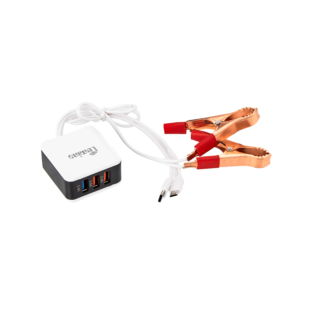 لومينا شاحن K8 عبر البطارية بقوة 5.4 أمبير 3 مخارج يو اس بي - أبيض