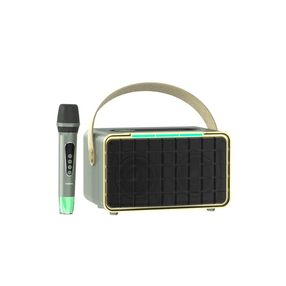 موكسوم امبلي فاير مكبر صوت مع مايك لاسلكي و إضاءة RGB تفاعلية وحزام تعليق جلد موديل MX-SK77 -  رمادي 