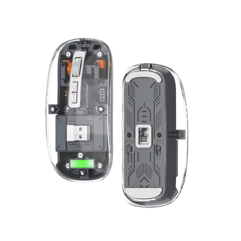 موكسوم ماوس ذكي لاسلكي بتصميم شفاف مغناطيسي واضاءة RGB مميزة موديل MX-MS19 - أسود