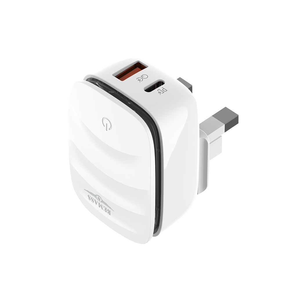 بيماس شاحن جداري 20 وات QC/PD سريع - أبيض