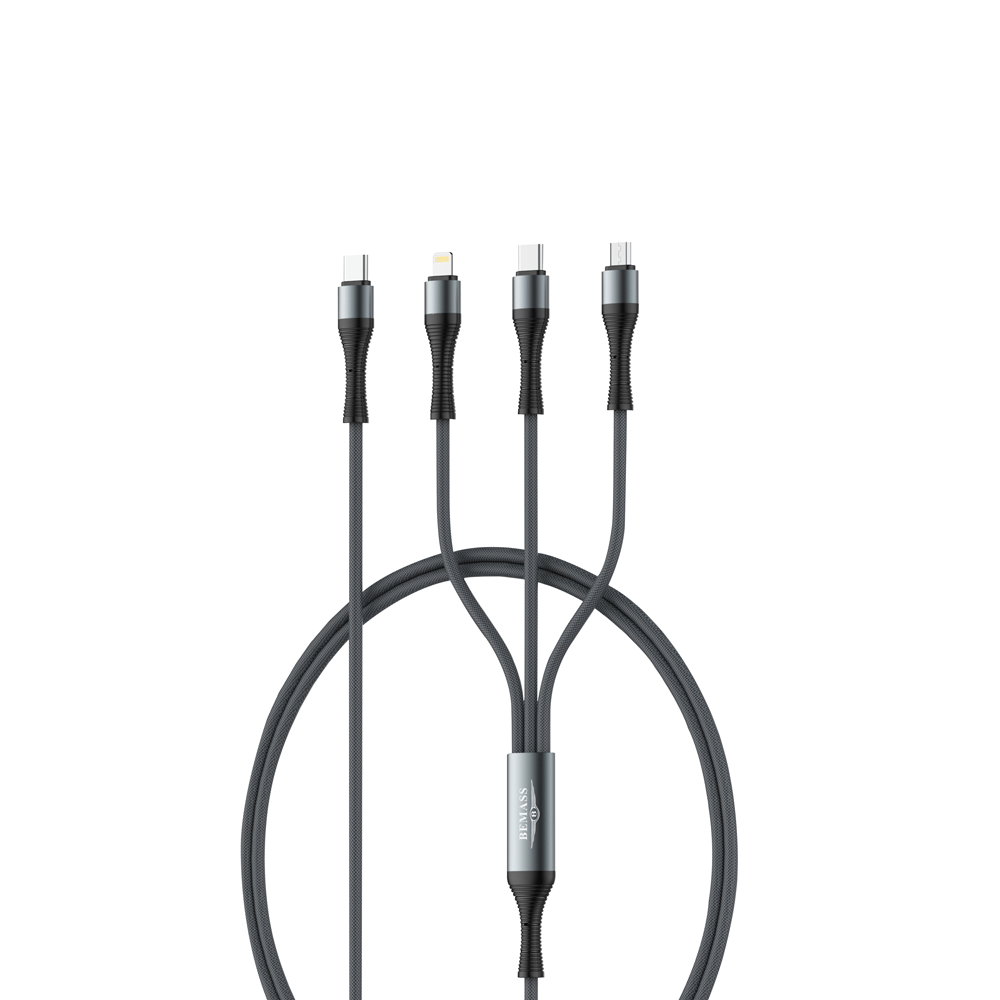 بيماس كابل شحن متعدد 3 في 1 تايب سي و لايتننج بقوة 100 وات - رمادي