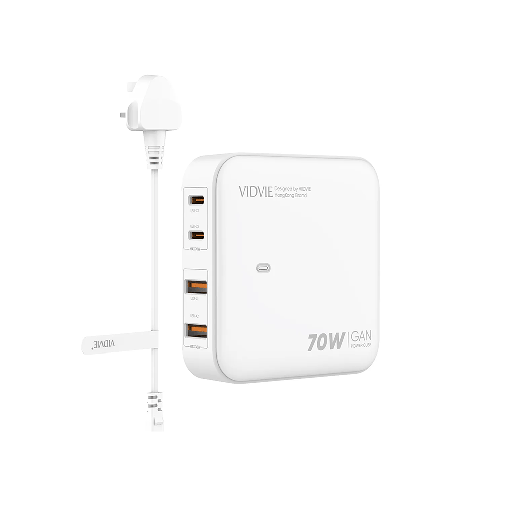 فيدفي شاحن جداري GaN مكتبي بقوة 70 وات و 4 منافذ موديل PLB159 - أبيض