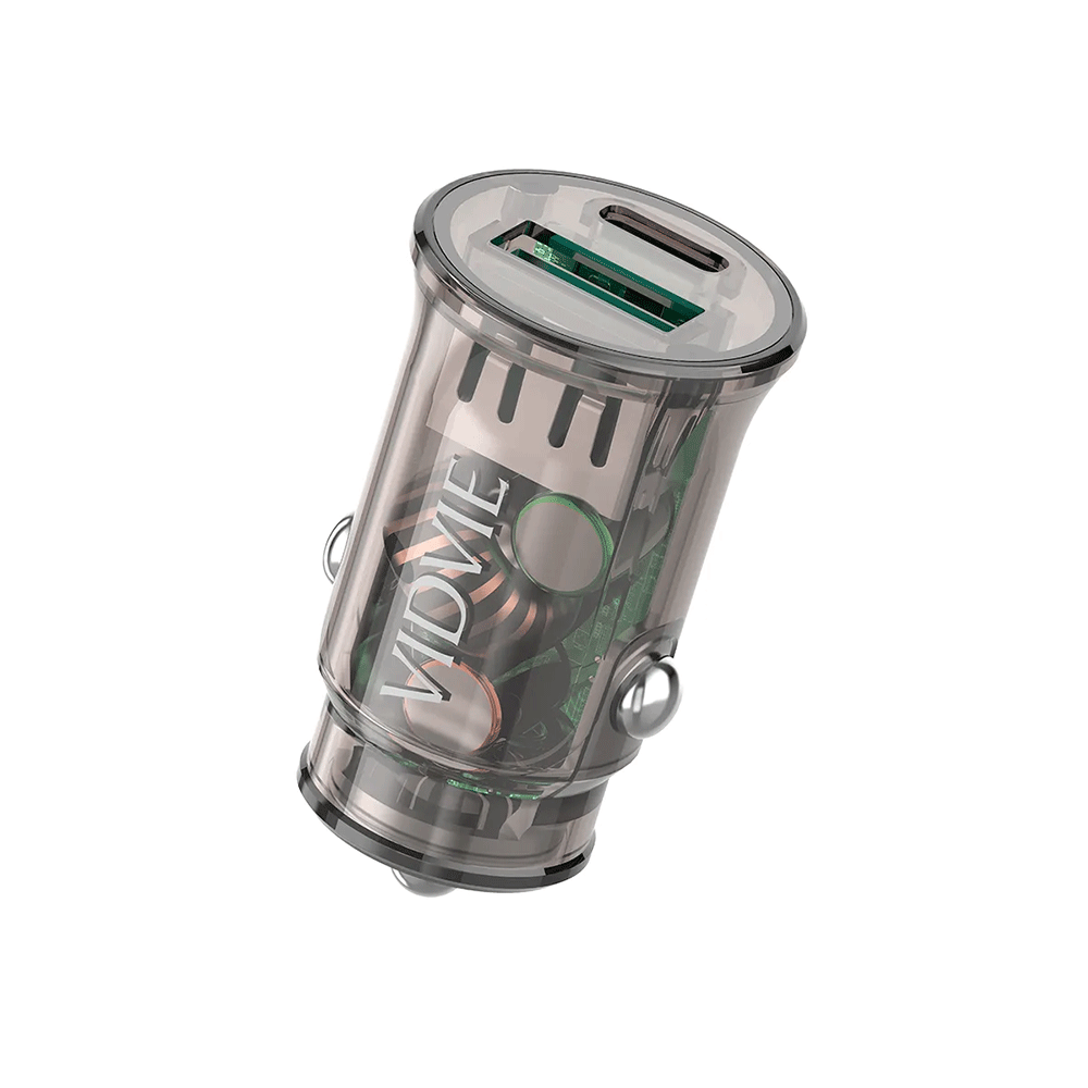 فيدفي شاحن سيارة صغير شفاف بمنفذ PD موديل CC534 - أسود