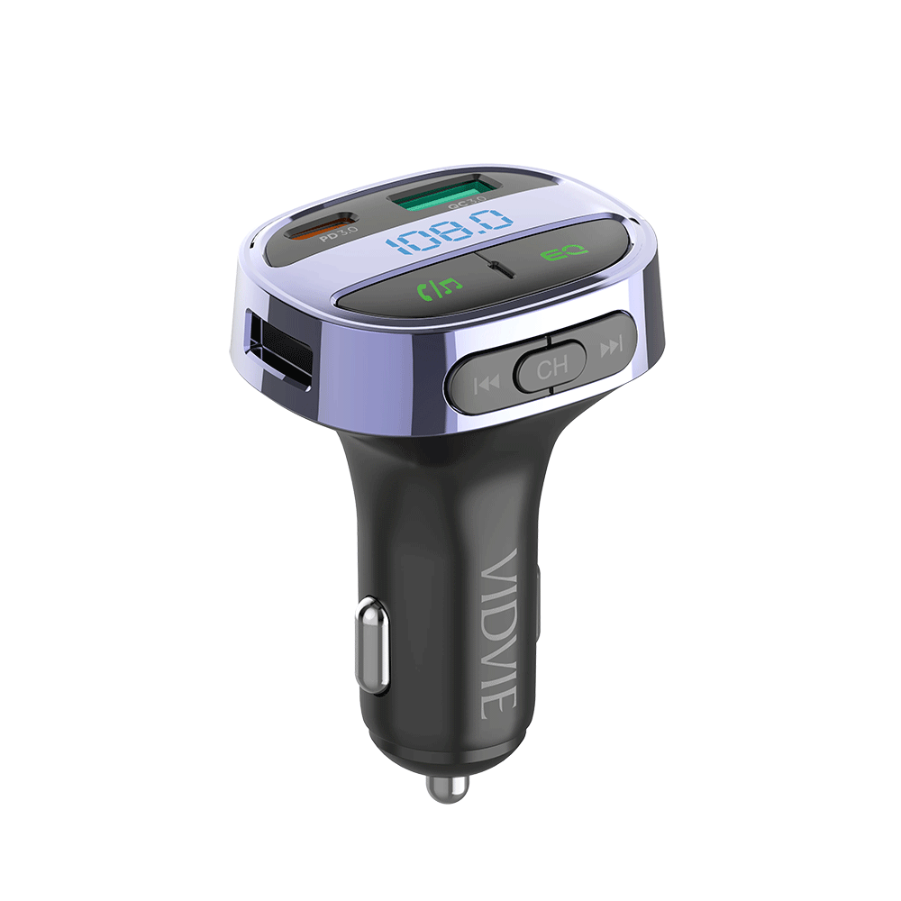 فيدفي جهاز إرسال FM لاسلكي وشاحن سيارة سريع موديل FM02 - أسود