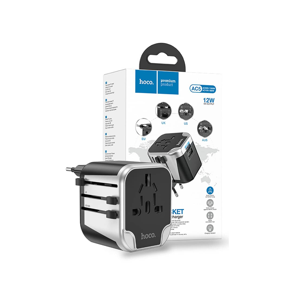 هوكو محول كهرباء عالمي للسفر 12 وات - متعدد الألوان