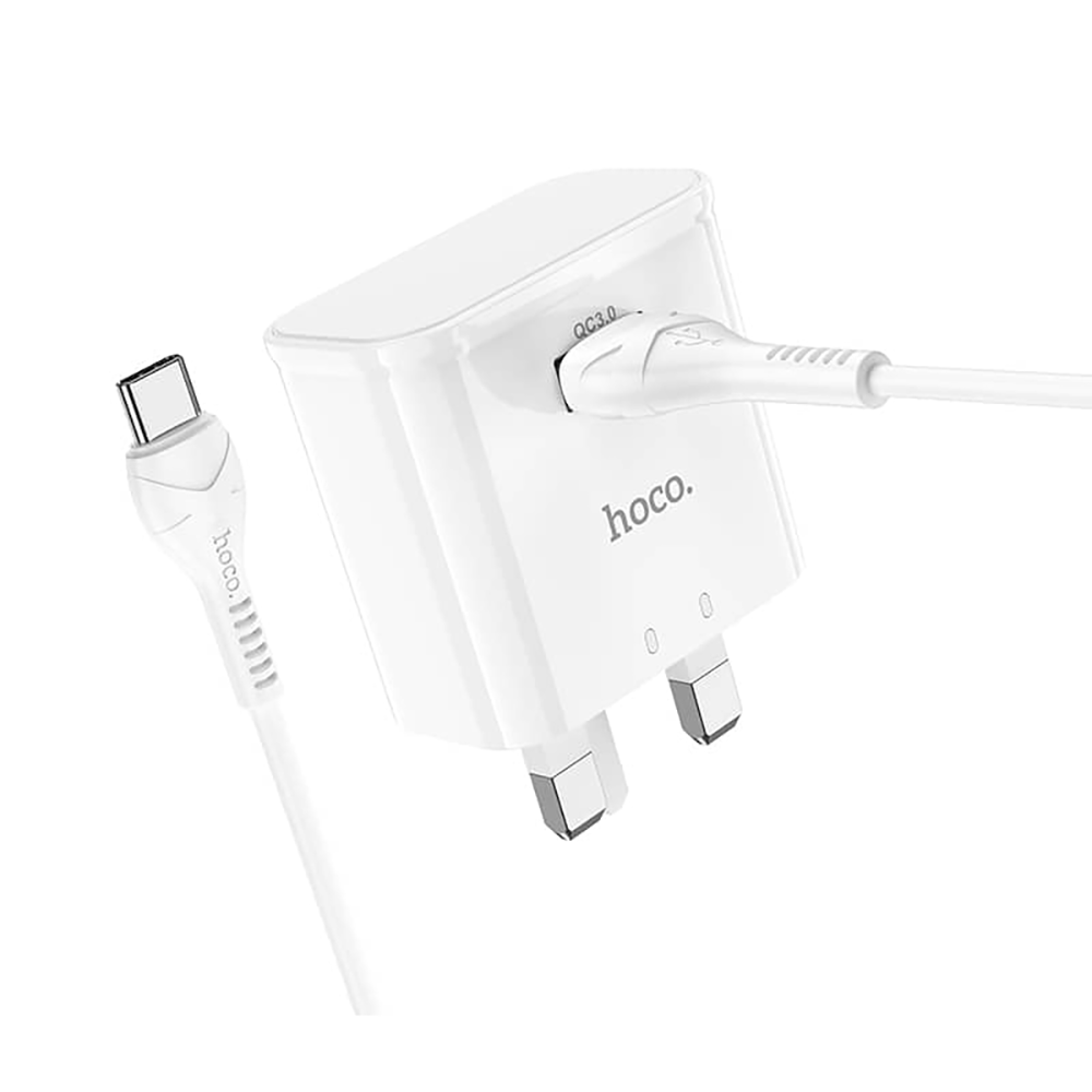 هوكو شاحن جداري سريع QC3.0 مع كابل موديل C92B - أبيض