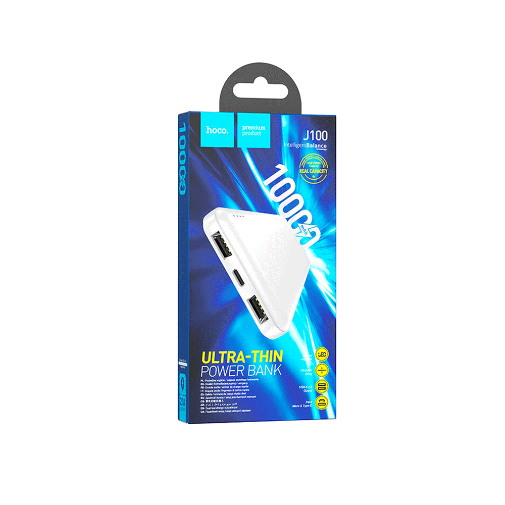 هوكو باور بنك بسعة 10000 مللي امبير موديل J100 - أبيض