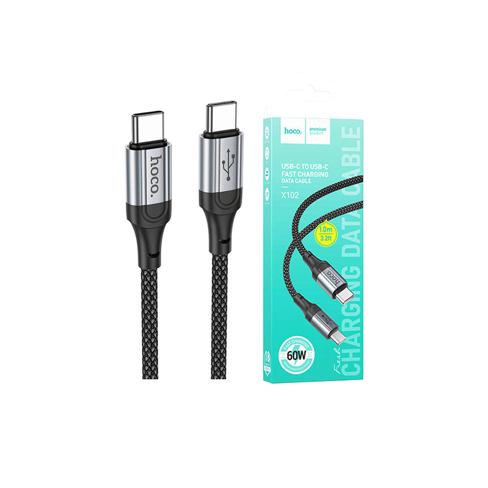 هوكو كابل شحن سريع تايب سي جهتين موديل X102 - أسود