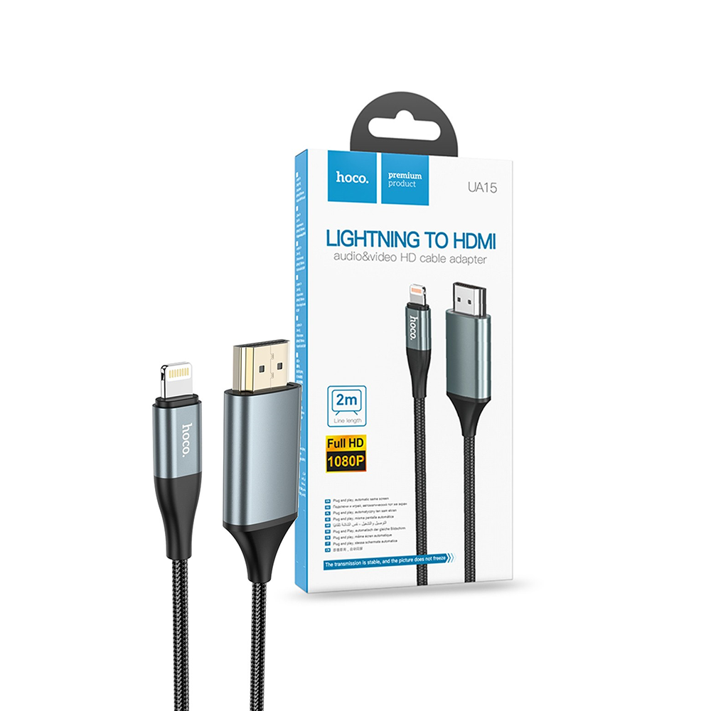 هوكو تحويلة كابل فيديو وصوت عالي الدقة من لايتننج إلى اتش دي موديل UA15 - رمادي