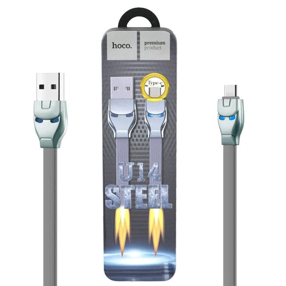 هوكو كيبل شحن ستيل يو اس بي إلى تايب سي بتصميم ايرون مان موديل U114 - رمادي