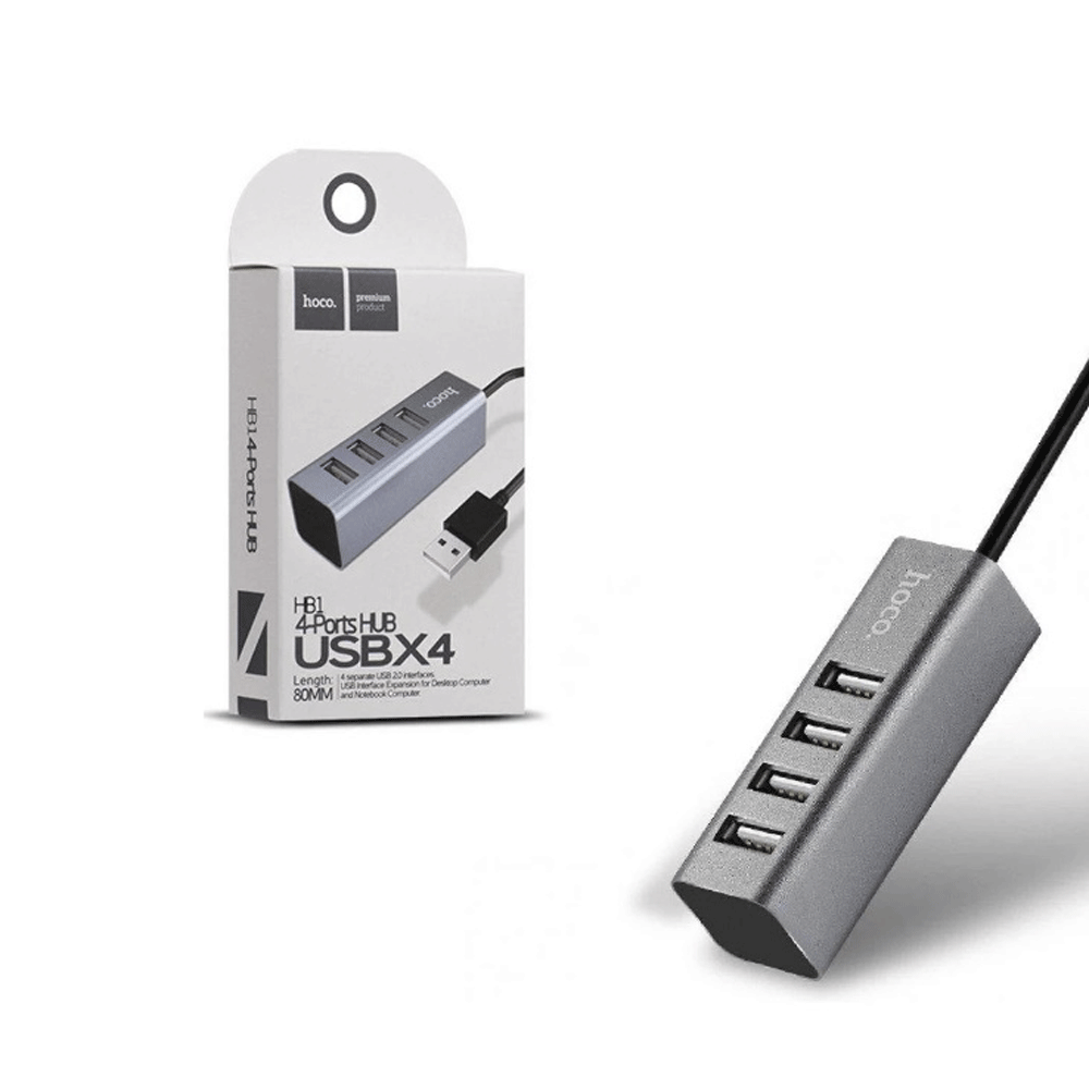 هوكو محول بأربعة منافذ يو اس بي موديل HB1 - رمادي