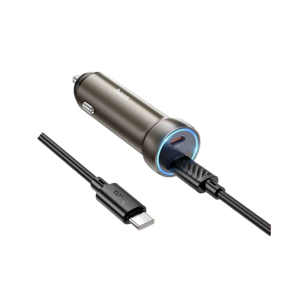 هوكو شاحن سيارة بمنفذ يو اس بي وتايب سي قوة 15 وات - أسود