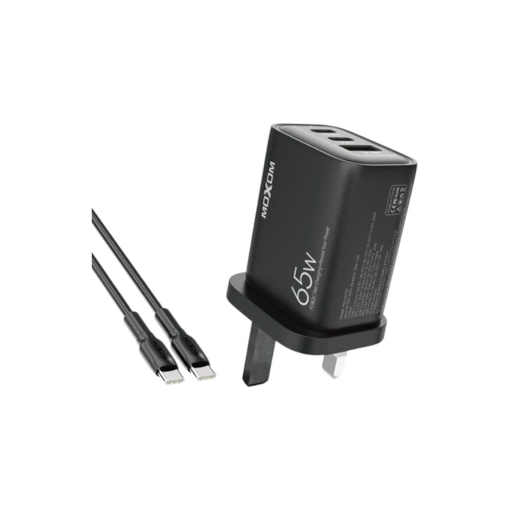 موكسوم شاحن سوبر فاست قوة 65 وات مع وصلة تايب سي  1 متر موديل HC157 - أسود 